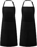 Syntus 2-Pack Adjustable Black Bib Aprons - Waterdrop-Resistant Polyester, 2 Pockets, Kitchen Chef Apron for Men Women