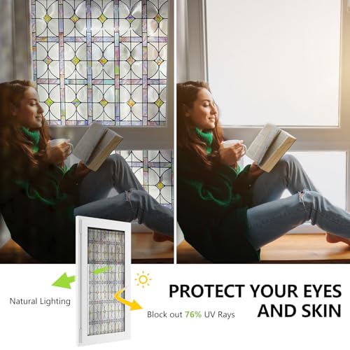 ADD.HERES Stained Glass Window Film Privacy for Glass Windows, Window Privacy Film UV Blocking Static Cling for Home Kitchen Office Bathroom 60 x 90cm - Cosy Home Interiors ADD.HERES Stained Glass Window Film Privacy for Glass Windows, Window Privacy Film UV Blocking Static Cling for Home Kitchen Office Bathroom 60 x 90cm - Image 2