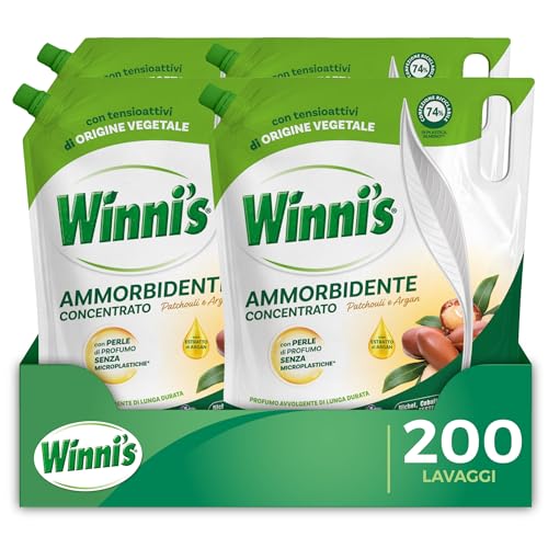 Winni's Ammorbidente Lavatrice, Patchouli e Argan, 200 Lavaggi, 1250 ml x 4