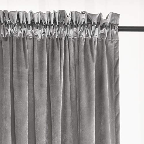 Roslynwood Home Living Room Sliver Velvet Curtains - Sound Reducing Heavy Matt Solid Rod Pocket Drapes/52Wx84L Sliver, 2 Panels