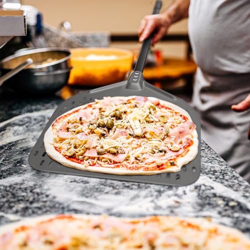 Image of G.a HOMEFAVOR 14 inch x 17 inch Perforated Pizza Peel 49 Inch overall, Rectangular Aluminum Pizza Turning Peel with Extended Silcone Handle For Baking Pizza Brick Oven