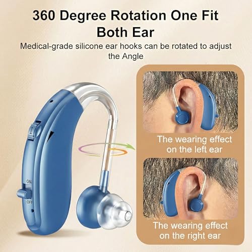 Image of Fastwell F27 Rechargeable Hearing Aids for Adults with Hearing Loss, 360 Degree Rotation Ear Hook, Digital Noise Reduction Ear Machine, Single Ear (Blue) 1-Year Warranty