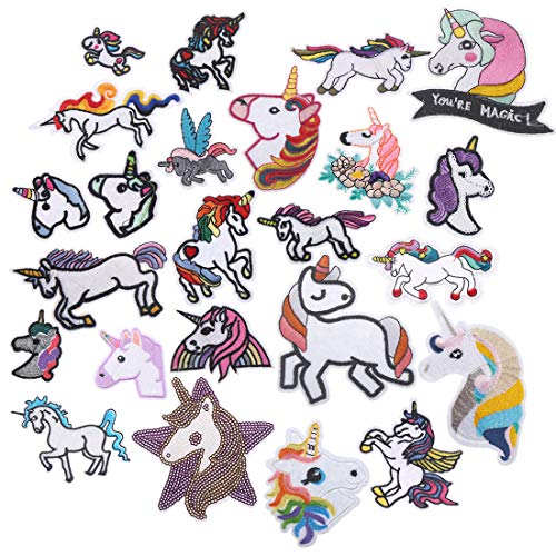 24pc Patch Unicorn Rainbow Animal Patch Iron On Patches Kids DIY Cute Sewing Embroidered Patches for Clothing