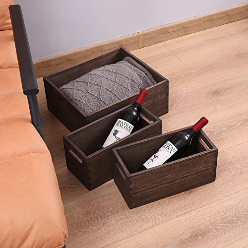 Ddyuri Stackable Storage Bins For Closet Bookshelf (3Pack)- Decorative Wooden Storage Basket Cube With Handles For Book Shelves - Functional Wood Box For Toys Organizer Dark Black（3Th-Dk) #TOP3