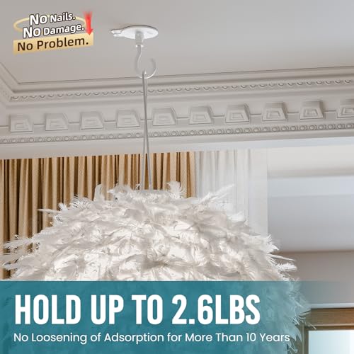 Image of TAILI Adhesive Ceiling Hooks for Hanging Plants, Removable 6 Pack White | Heavy Duty Hold Up to 2.6 lbs, No-Drill Sticky Wall Hooks, Hanging Christmas Lights Garland, Renter Friendly