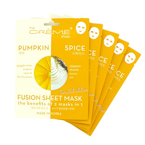 Fusion Face Mask Sheet - Pumpkin and Spice for Whitening Spots, Moisturizing, Cleansing, Soothing, Oil Control, Korean Skin Care and Skin Moisturizer - Organic & Natural Beauty Essence 5 Sheets Set