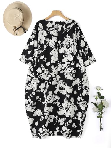 Image of Celmia Autumn Solid Loose Long Maxi Dress Cotton Caftan