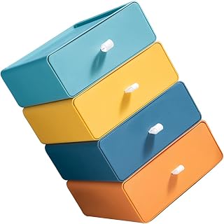Unidad de almacenamiento de 4 cajones para baño y cocina, ahorra espacio, color amarillo, verde, azul y naranja