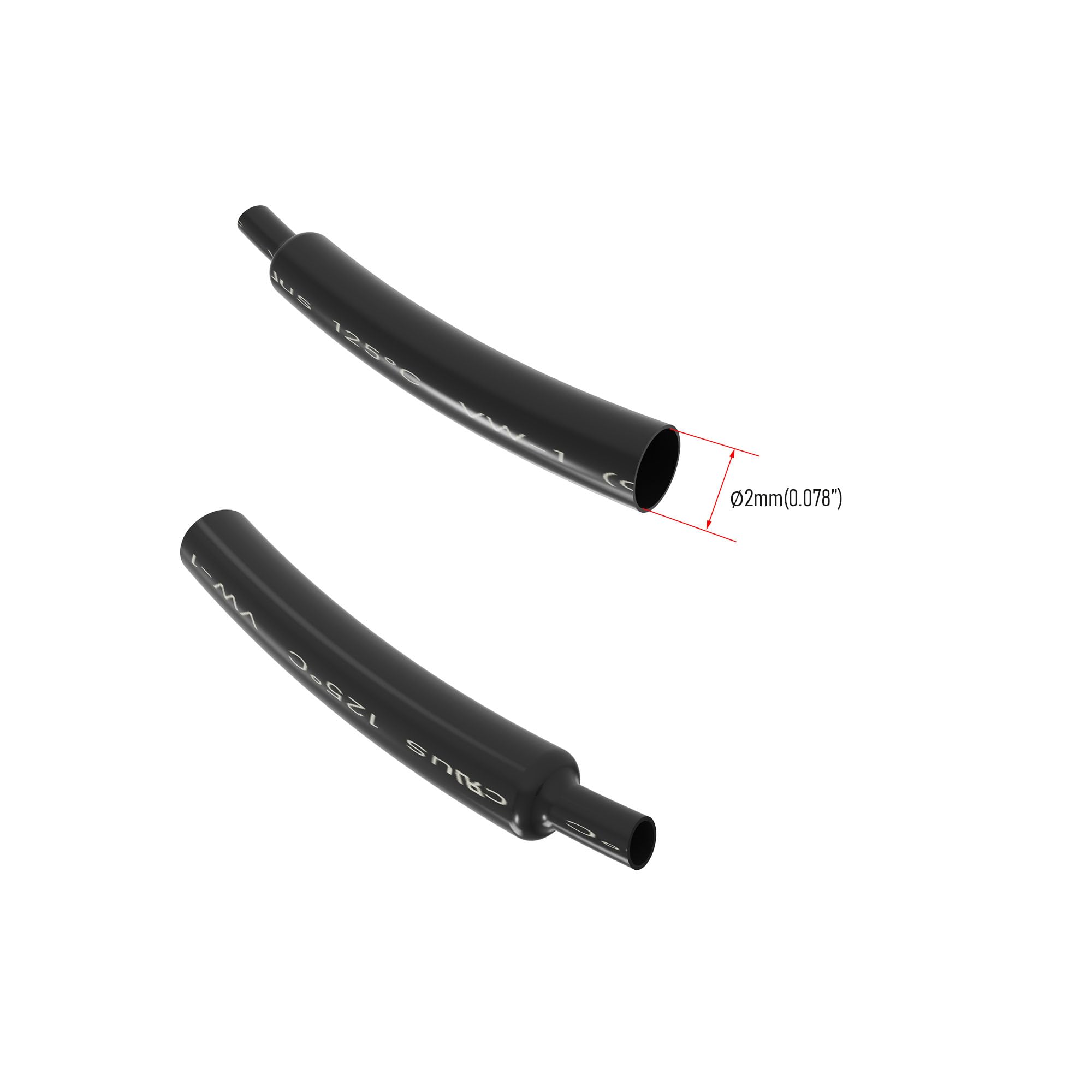 FOCMKEAS 40 PCS Heat Shrink Tubing 2mm(0.08 in) Dia 40mm(1.57 in) Long 2:1 Ratio Wire Connectors Kit Wrap Tube Can Be Used for Batch Shrinkage Treatment Waterproof Polyolefin Black