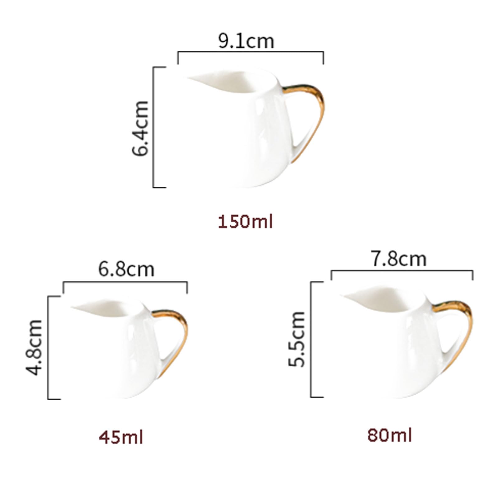 MRKU Pot à Lait, saucière, Tasse à Eau, pichet, Distributeur de crème et de café, sucrier, en céramique élégante avec liseré doré, idéal pour Le Miel, Design Artisanal.