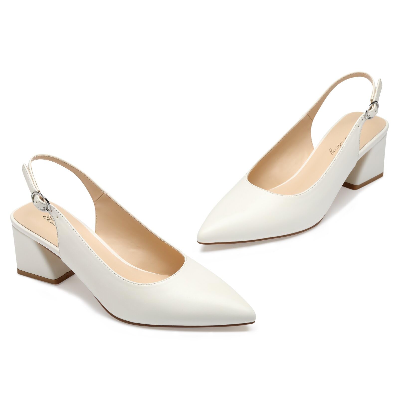 GENSHUO Scarpe da Donna con Tacco Basso e Spesso, con Punta Chiusa e Cinturino Posteriore, 6 cm, per Ufficio, Matrimonio, Festa