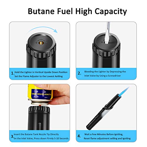 Torch Lighter, Candle Lighter, Long Lighter for Grill, BBQ, Butane Fuel Refillable Torch Lighter, Multipurpose Windproof Jet Flame Lighter for Fireplace, Camping(Empty Fuel)