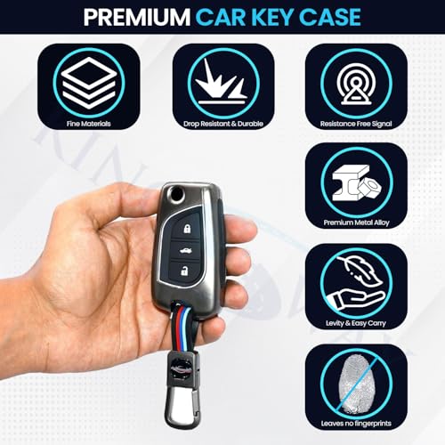 Image of KINGSWAY Toyota Car Key Cover and Keychain Perfect Shape and Compatible with 3 Buttons Smart Key of All Toyota Cars, Remote Key Shell, Key Case, Car Key Chain Cover, 360 Protection, Gunmetal Grey