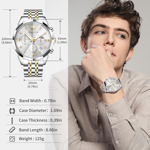 Image of OLEVS Watches for Men Stainless Steel Dress Men Watch with Date Big Face Chronograph Waterproof Luxury Fashion Watch Blue /Black /Gold /Green /Silver Face Relojes para Hombres