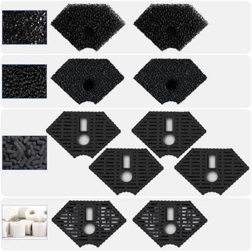 AquaMiracle Turtle Aquarium Filter Replacement Sponge, Turtle Filter Replacement Parts, Including 2 x Coarse Sponge, 2 x Fine Sponge 2 x Ceramic Rings & 4 x Activated Carbon, for 30-60 Gallo