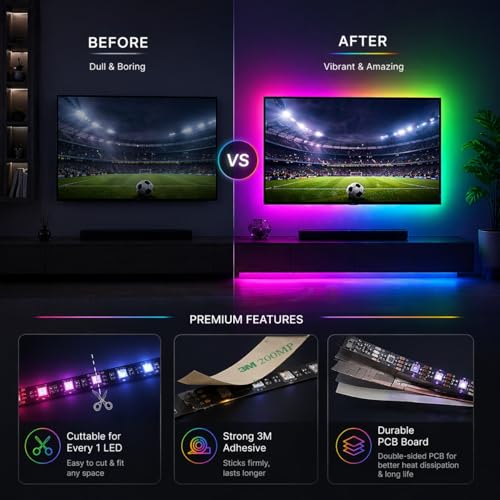 Image of One94Store RGB LED Strip Light - USB Powered 5V Flexible Color Changing Light Strip with Mini Controller for TV Backlight, Gaming Setup, PC, Desk (1 Meter for Tv'S Upto 28 inch inch) 1 Meter