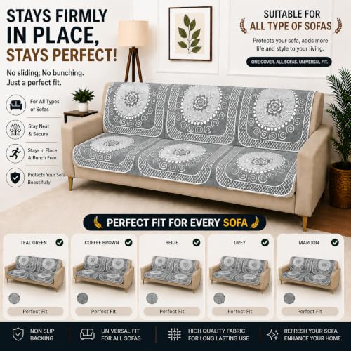 Image of Homerz Premium Chenille Fabric Sofa Cover | Soft, Durable & Dustproof | Decorative Couch Cover (Solitaire Grey, 7 (3+2+2) Seater, Seat Cover with Backrest)