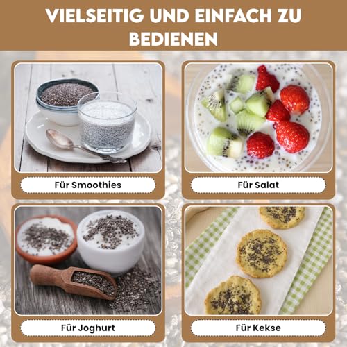 Chiasamen 1kg – 100% Natürlich, Reich an Omega-3, Ballaststoffen & Protein – Vegan, Glutenfrei, Rohes Superfood – Ideal für Smoothies, Backen, Porridge, Salate – Wiederverschließbarer Beutel