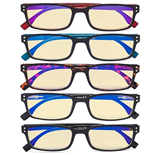 Image of Eyekepper 5 Pack Blue Light Filter Glasses Classic Rectangular Computer Reading Glasses Yellow Tinted +0.75