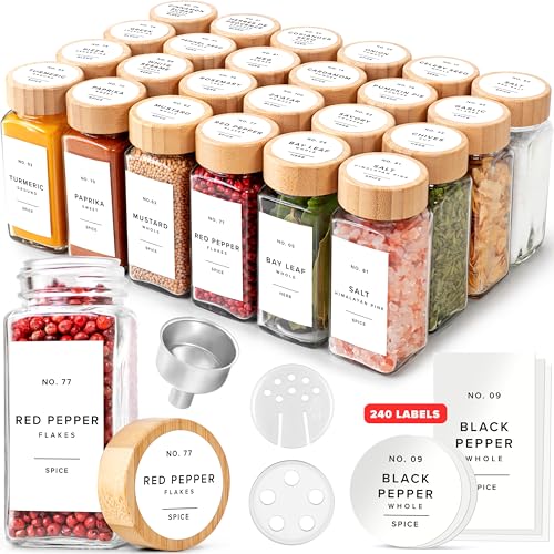 EDELHAUS&reg; Square Spice Jars with Bamboo Wooden Lid (Pack of 24) Spice Jars with Shaker Insert and...