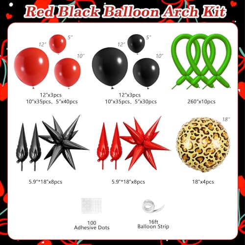 Image of JOGAMS 182Pcs Leopard Cheetah Print Betty Party Decorations, Red and Black Balloon Arch Kit with Star Cheetah Print Foil Green 260 Balloons for Bachelorette Birthday Baby Shower Vintage Retro Party