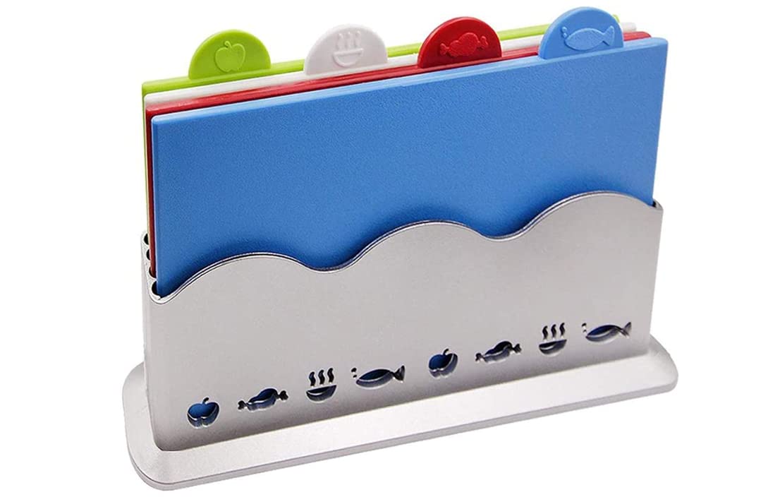 YumLock Index Color-Coded Cutting Board Set with Holder Non-slip Thick Boards for Kitchen