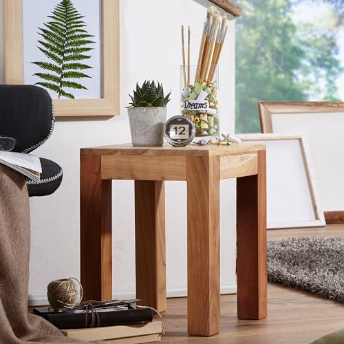 FineBuy Beistelltisch Massiv-Holz 35 x 35 cm Wohnzimmer-Tisch Design braun Landhaus-Stil Couchtisch Farbe wählbar Braun – Bild 3