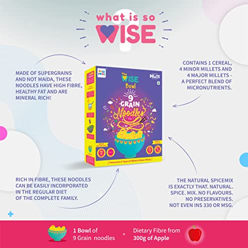 Image of The Wise Food Co 9-Grain Noodles | No Maida | Low-Gi Supergrains | No Chemicals, Artificial Flavours Or Preservatives | Ragi, Jowar, Bajra And Other Millets, No Artificial Flavours, 9 Gm