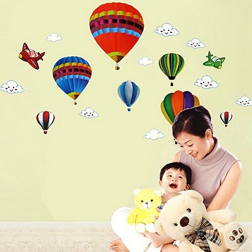 Guoainn Cartoon Airplane Hot Air Balloons,Removable Wall Sticker,Kids Room Home Decal #TOP2