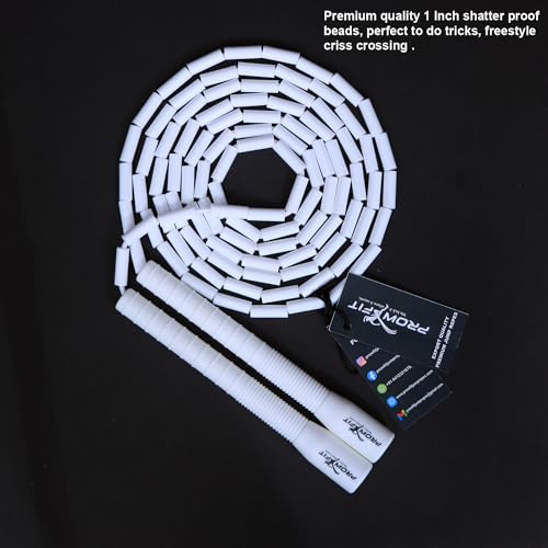 Image of Freestyle Unbreakable Long Handle Soft Shatterproof Beads 1Inch Beaded Jump Rope, Skipping Rope Adult. (10 Ft) (White - White handle)