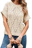 Features: Summer sweaters for women lightweight, designed with crewneck, hollow out, textured detail, banded rolled neckline, cuffs and hem, raised popcorn looking crochet pattern; crochet tops for women, short sleeve tops for women 2025 Fabric: Shor...