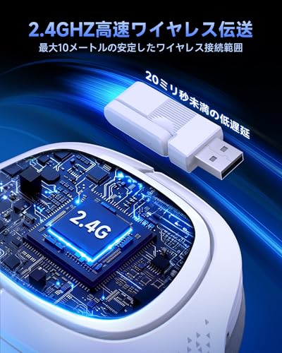 undefined ゲーミングヘッドセット 【2.4G USB/Type-cアダプター/Bluetooth 5.3/有線】4WAY接続 ワイヤレス ヘッドホン低遅延 50MMドライバー 低遅延 ps5 ヘッドセット 40H再生/50MMドライバー/ライト回転式マイク/回転構造によるミュート機能/快適なフィット感 PS5 PS4 PC スマートフォン xboxone 対応有線/無線 ヘッドホン (ホワイト) の商品画像 4