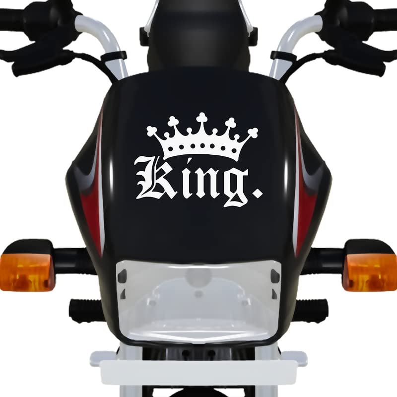 Dikoria King Bike Sticker for Racer Bike, Sports Bike, Scooter, Scooty | White Color Standard Size (6x6 Inch) | Design-King Bike Sticker White-467