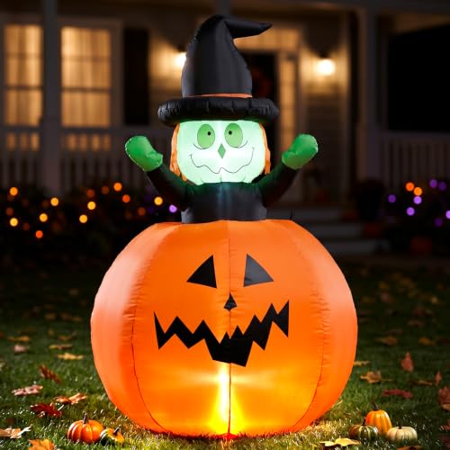 DROFELY 4ft Halloween Pumpkin and Witch Inflatable Pop Up Decoration - image 2