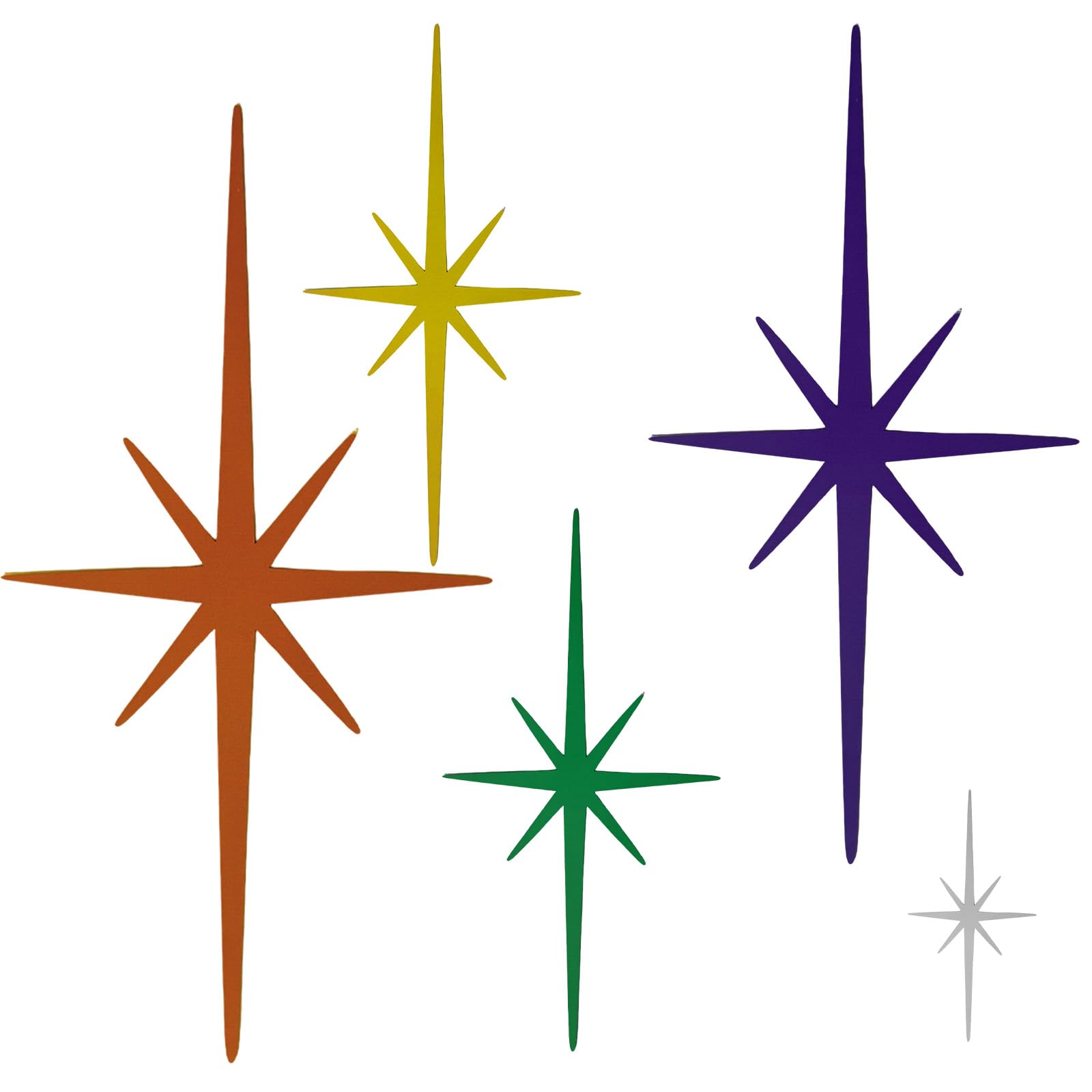 Merriva 5 Pack Colorful Metal Starburst Wall Decor, Mid Century Modern Retro Atomic Star Wall Art Sculptures, Whimsical Eclectic Home Decor for Living Room Bedroom and Playroom