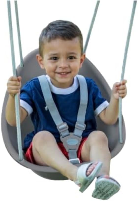 Swurfer Coconut Toddler Swing – Comfy Baby Swing Outdoor, 3- Point Adjustable Safety Harness, Secure, Safe Quick Click Locking System, Blister-Free Rope, Easy Installation, Ages 6-36 Months Gray