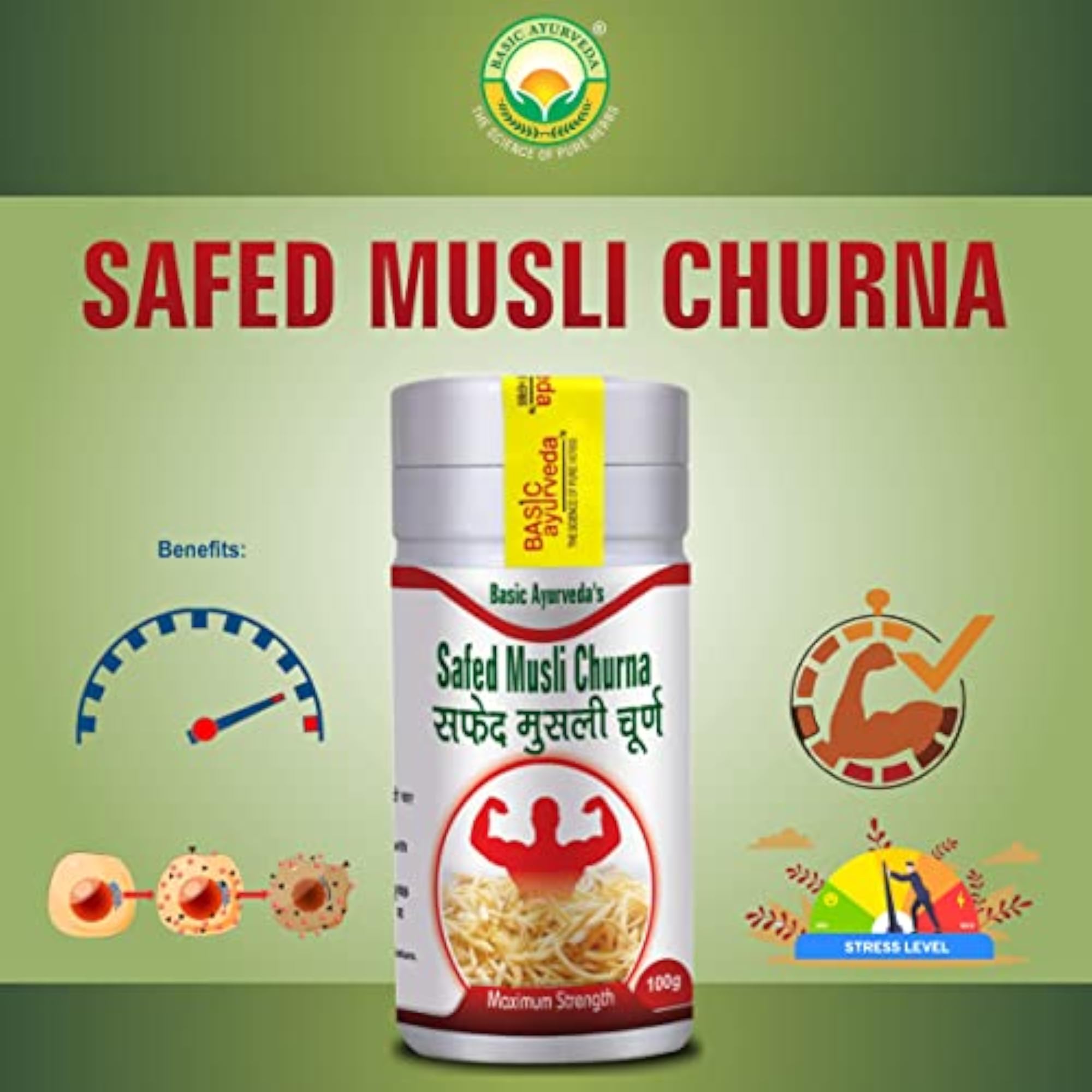 BASIC AYURVEDA Safed Musli Churna 100g, Natural Health Supplement