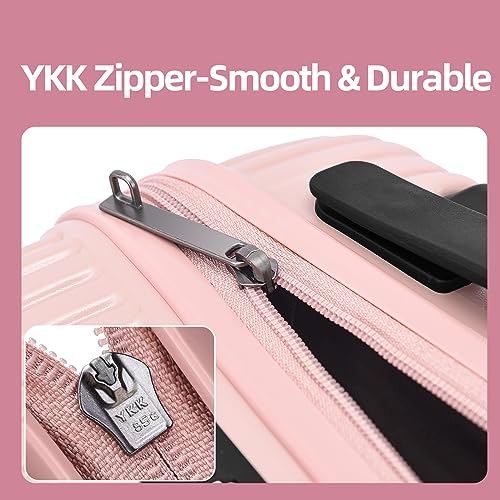 Image of Kaleenie 19 Inch Suitcase Hand Luggage with Front Pocket for 15.6 inch Laptop, 35 * 23 * 55cm, 43L, Ligthweight ABS+PC Hardshell Carry On, TSA Lock & YKK Zippers with HINOMOTO 360 Wheels, Pink