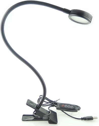 Lámpara LED de escritorio con abrazadera regulable y cuello de cisne, 3 luces de lectura intercambiables de color, luz nocturna con abrazadera en C,