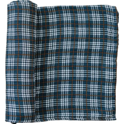 Image of Mebie Baby Navy Plaid Muslin Cotton Swaddle Blanket, 47 inch x 47 inch, Newborn to Toddler, Lightweight, Machine Washable