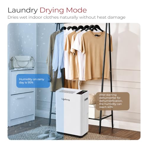 Image of Lifelong DrySense 12L Smart Compressor Dehumidifier for Home (Up to 200 Sq Ft) | 12L /D Capacity, Smart Humidistat, Laundry Mode, 245W Power, 2.2L Tank, 1m Continuous Drain Pipe & Castor Wheels