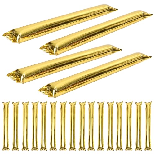 Healeved Inflatable Cheering Sticks 24Pcs Party Noise Makers Gold Aluminum Foil Long Clapper Sticks for Concerts Sports Games and International Fans