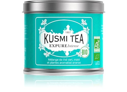 Kusmi Tea - EXPURE Intense Bio - mélange de thé vert, maté et herbes avec des notes d'ananas - peut être dégusté chaud ou froid - boîte métal 100g Cover