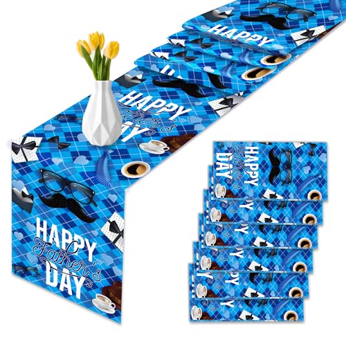 6Pcs Blue Father's Day Table Runner Plastic Disposable Table Runner for Fathers Day...