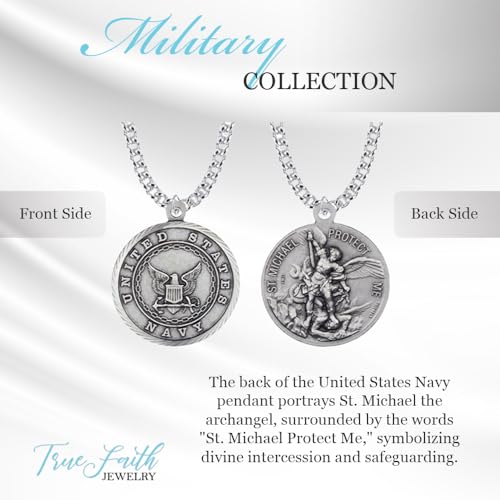 True Faith Jewelry Sterling Silver United States Navy Service Medal with St Michael Patron Saint Archangel Pendant Necklace, 1 Inch3