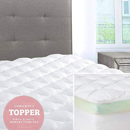Extra Plush Midnight Grey Mattress Pad With Fitted Skirt - Pillow Top Mattress Cover Made In The Usa - Cool Mattress Protector - Queen #TOP1