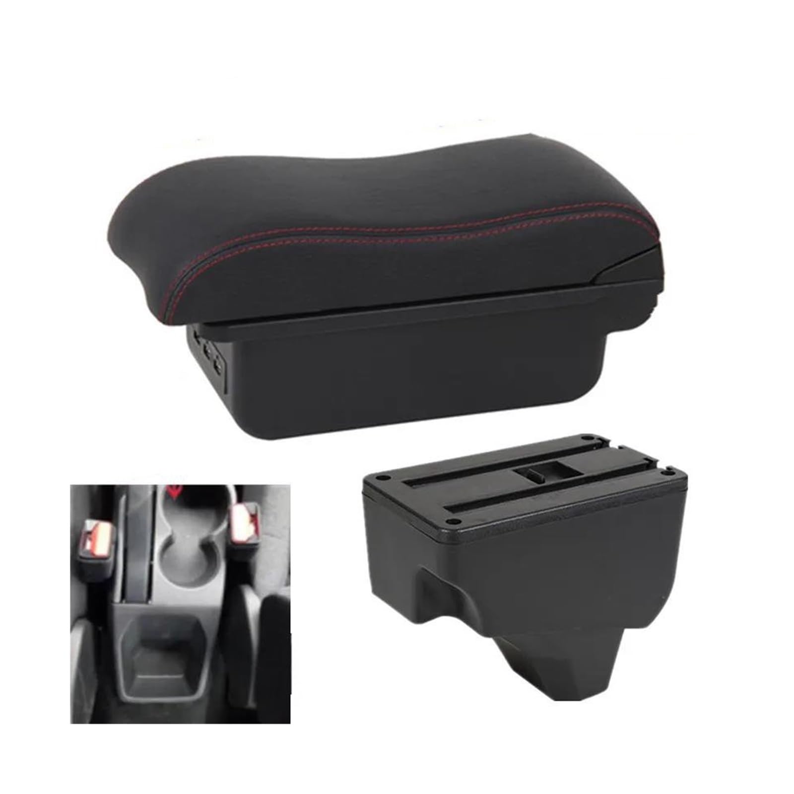 RESPUNEKBAH For Peugeot 2008 For Peugeot 208 2020 2021 2019-2024 Storage Box Car Accessories Car Armrest Box(B1 red line 3USB)