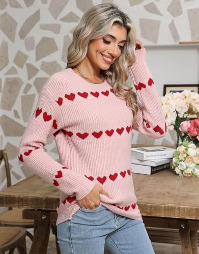Image of Alsol Lamesa Women's Fall Pullover Sweaters Cute Hearts Long Sleeve Crewneck Casual Knitted Sweaters, X-Large