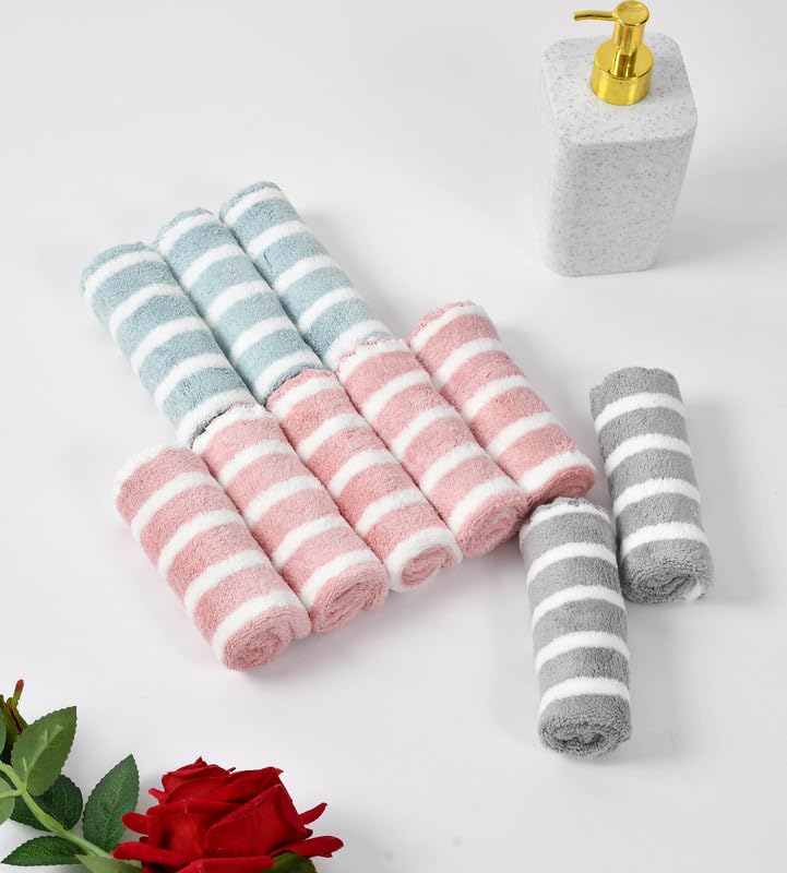 Luxury Microfiber Face Towel Super Absorbent, Quick Dry and Fade Resistent Pack of 10- Pink, Grey and Green-image-32