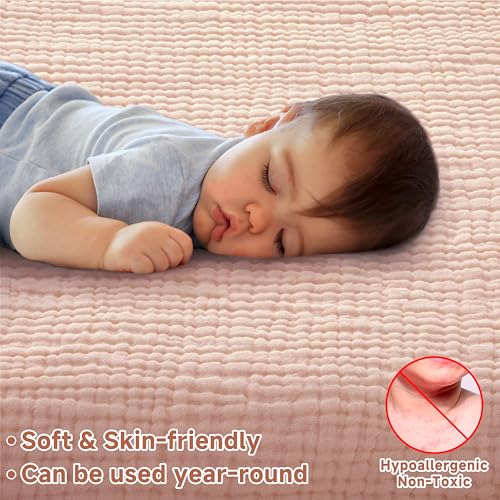 Image of Pro Goleem 2 Pack Muslin Crib Sheets for Girls, Soft Breathable Fitted Cotton Baby Bed Sheets Set for Standard Crib Mattress & Toddler Mattress 52 inchx28 inch, (Pink&Purple)